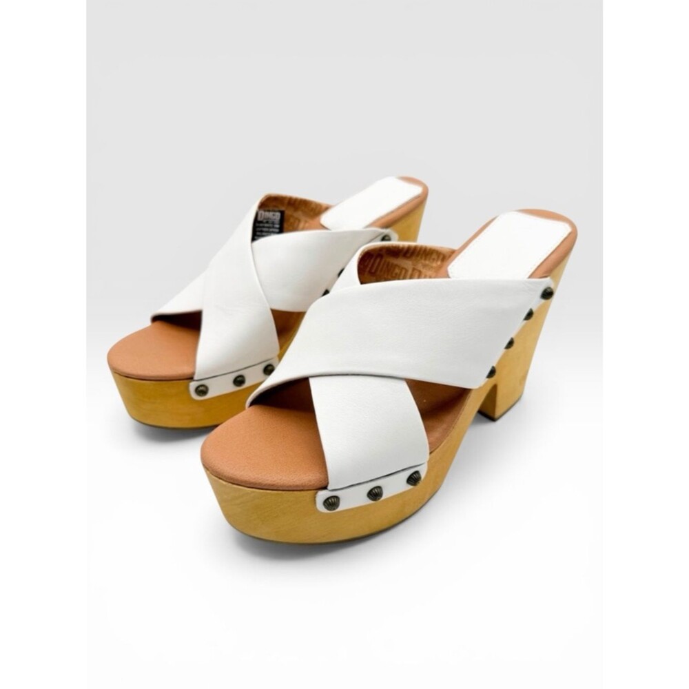 Dingo Driftwood Studded Platform Clog Sandals Wood Heel White 10 Retro NEW